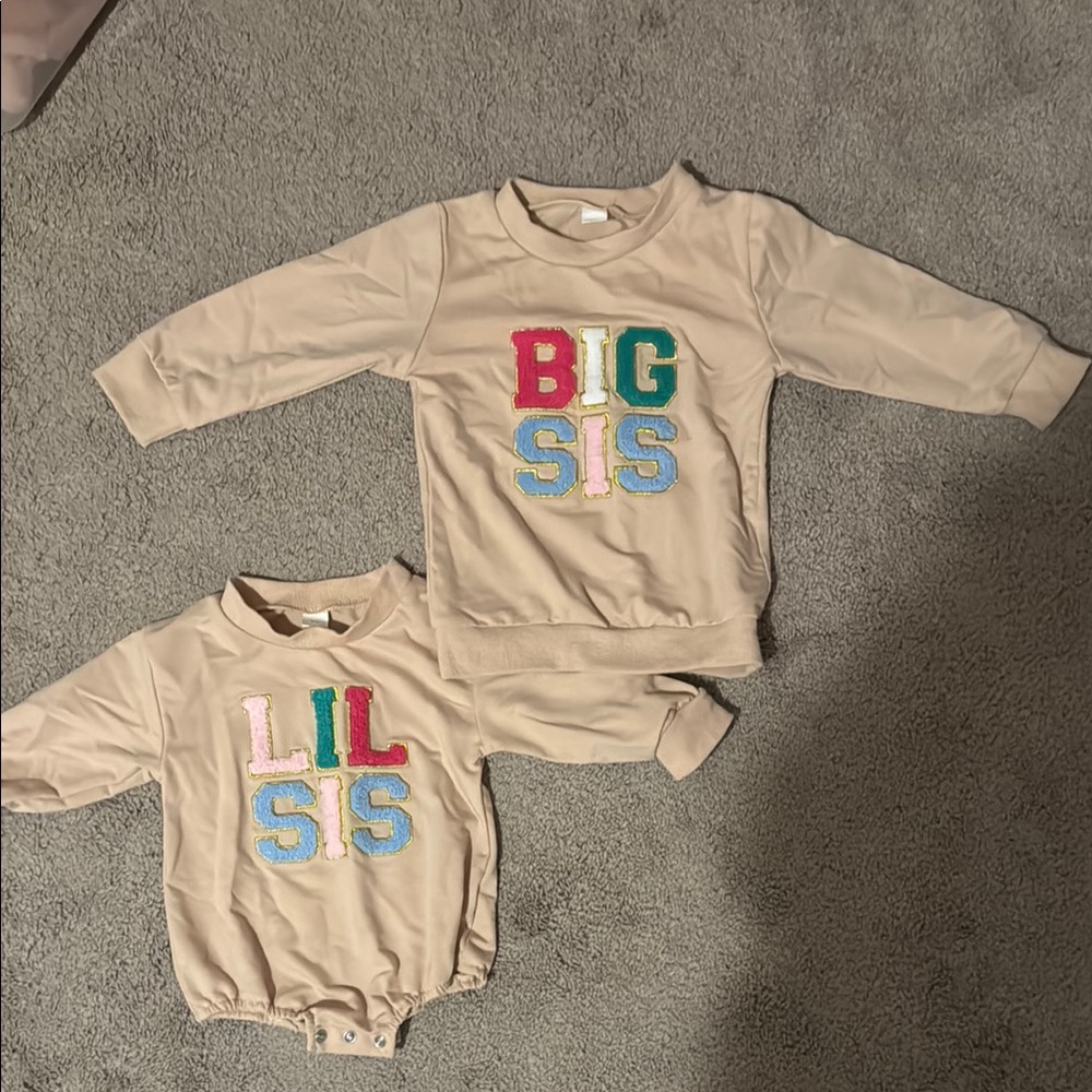 Beige Big Sis and Lil Sis Matching Outfits